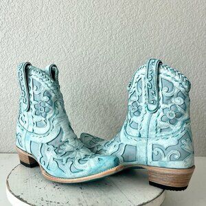Lane ROBIN Turquoise Cowboy Bootie Womens 7.5 Western Cowgirl Boots Pointed Toe